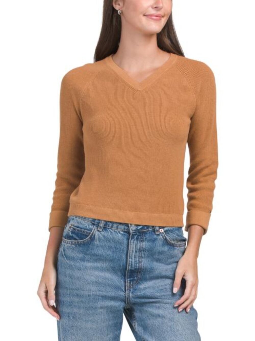 WINDSOR & WHITE Cotton Shaker Knit V-neck Sweater